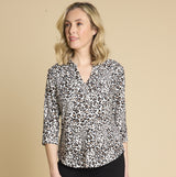 3/4 Sleeve Animal Print Blouse Beige