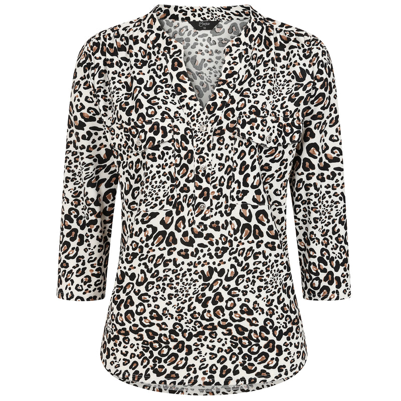 3/4 Sleeve Animal Print Blouse Beige