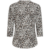 3/4 Sleeve Animal Print Blouse Beige