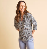 3/4 Sleeve Animal Print Blouse Beige