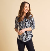 3/4 Sleeve Leaf Print Blouse Grey/ Taupe