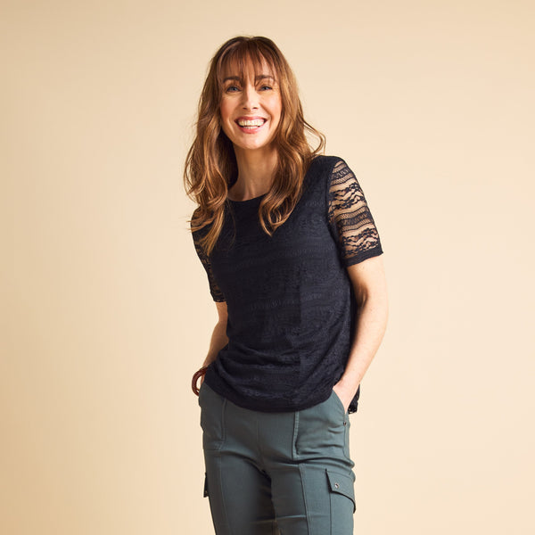 Short Sleeve Lace Top Black