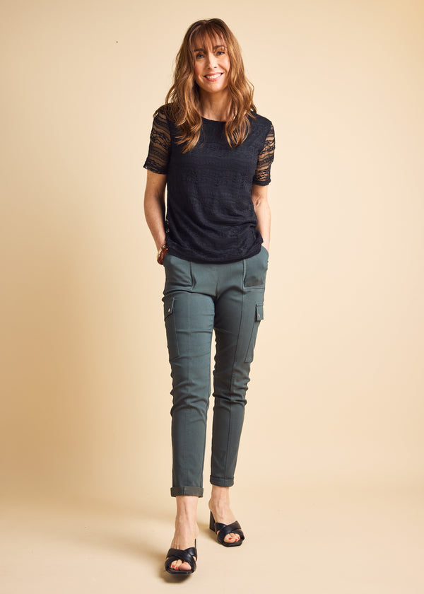 Short Sleeve Lace Top Black