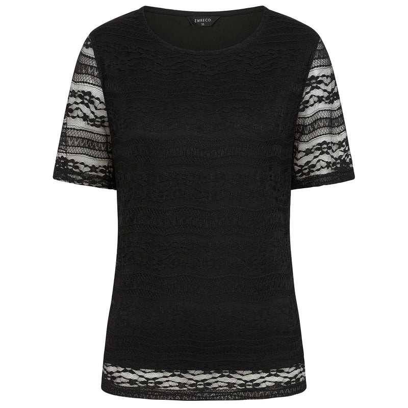 Short Sleeve Lace Top Black