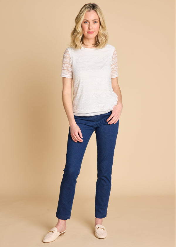 Short Sleeve Lace Top Ivory