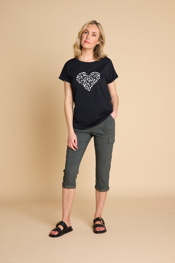Leopard Heart Print T-Shirt Black