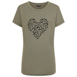 Leopard Heart Print T-Shirt Khaki