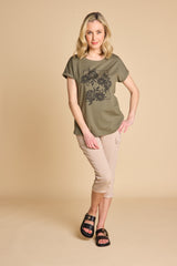 Floral Print T-Shirt Khaki