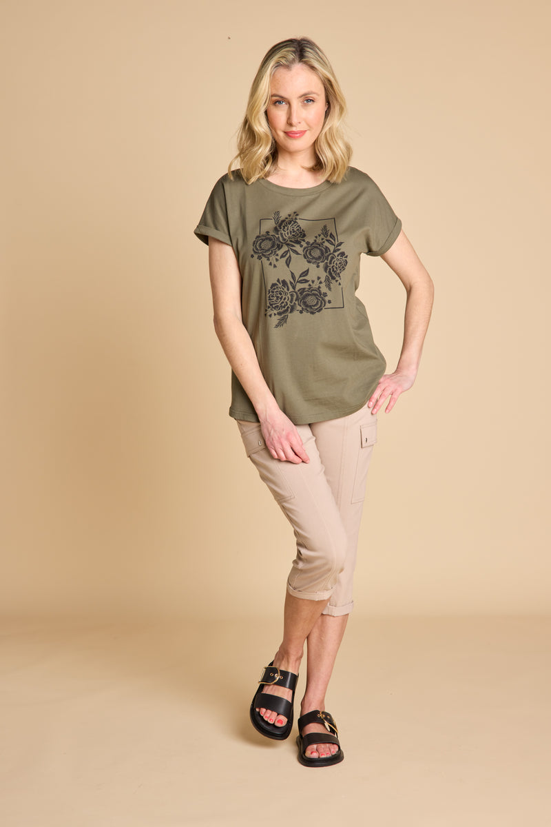 Floral Print T-Shirt Khaki
