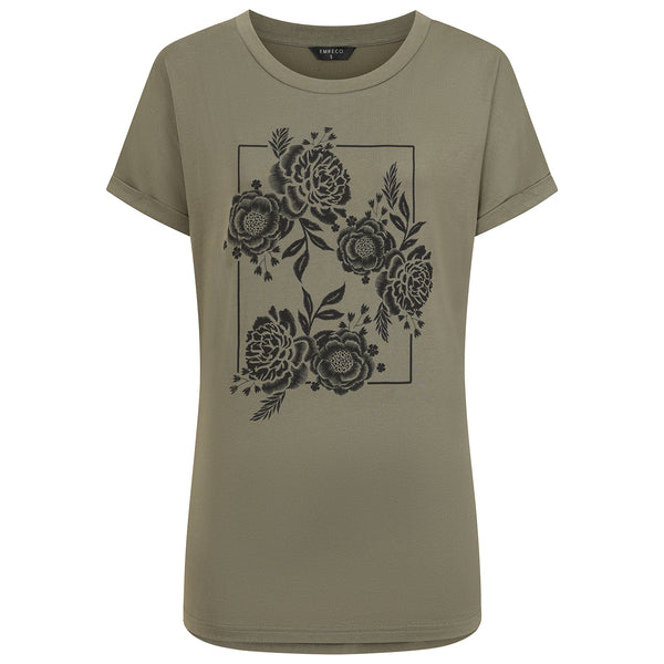 Floral Print T-Shirt Khaki