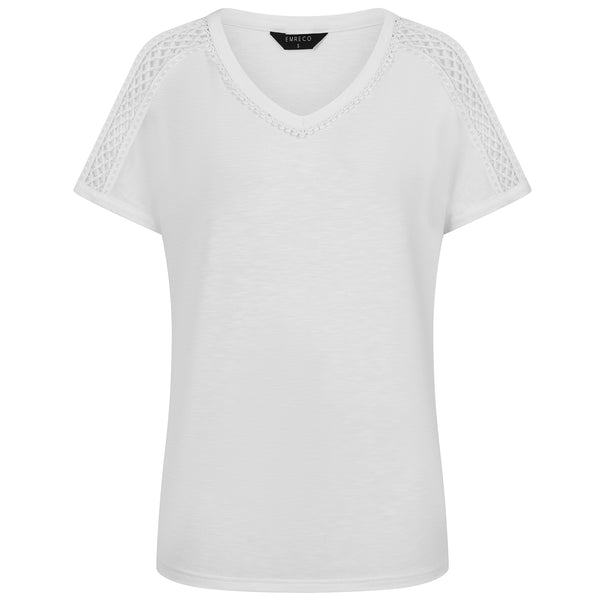 Crochet Trim Relaxed Fit T Shirt White