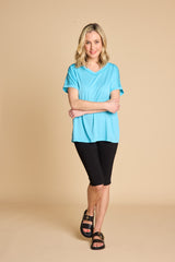 Crochet Trim Relaxed Fit T Shirt Aqua