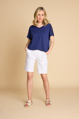 Crochet Trim Relaxed Fit T Shirt Navy