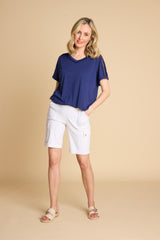 Crochet Trim Relaxed Fit T Shirt Navy