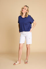 Crochet Trim Relaxed Fit T Shirt Navy