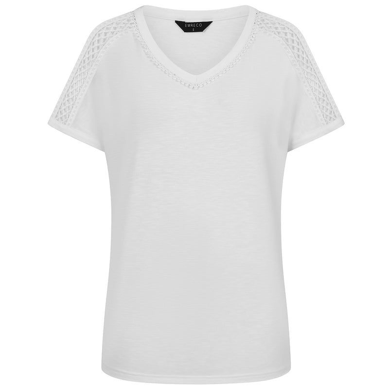 Crochet Trim Relaxed Fit T Shirt White
