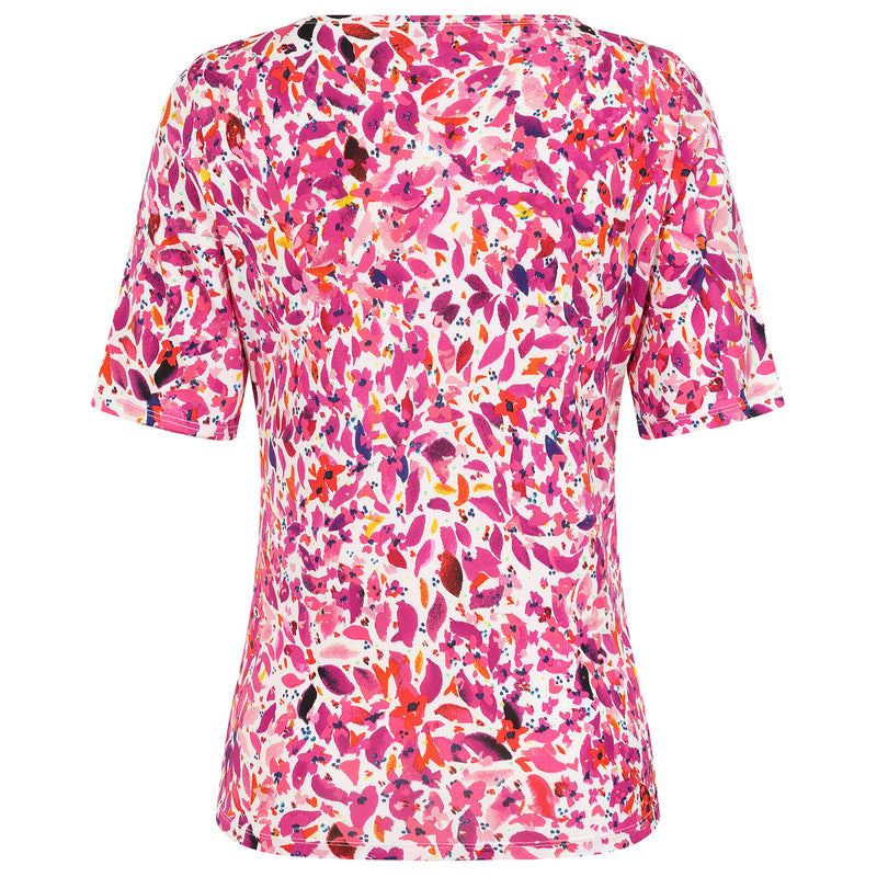 1/2 Sleeve Leaf Print Top Pink