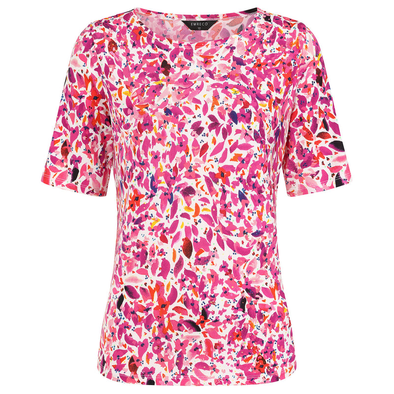 1/2 Sleeve Leaf Print Top Pink