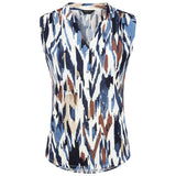 Sleeveless Chevron Mandarin Blouse Navy