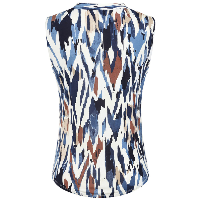 Sleeveless Chevron Mandarin Blouse Navy