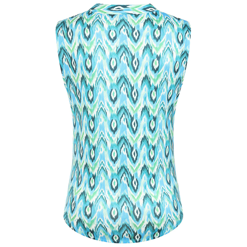 Sleeveless Abstract Mandarin Blouse Green