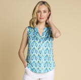 Sleeveless Abstract Mandarin Blouse Green