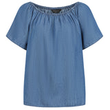 Chambray Short Sleeve Off Shoulder Top Light Denim