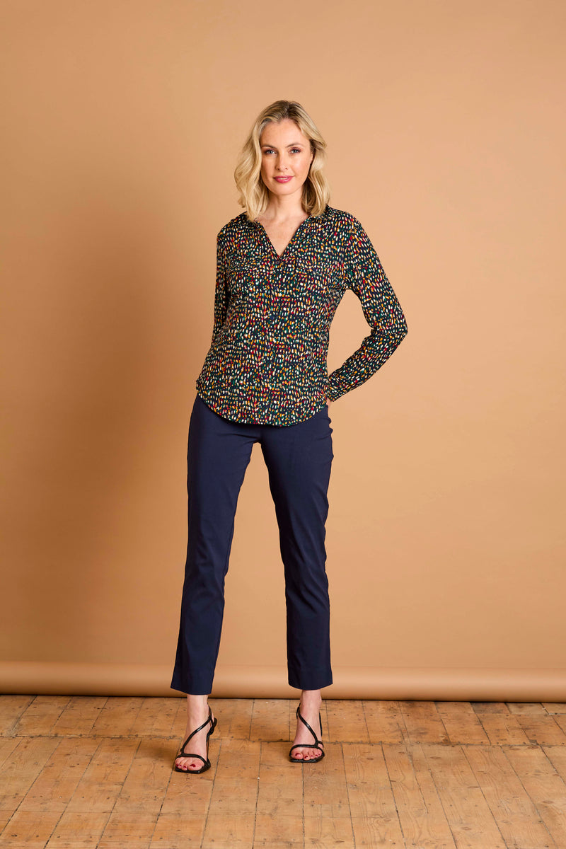Long Sleeve Smudge Spot Print Blouse