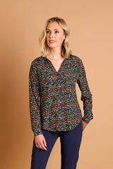 Long Sleeve Smudge Spot Print Blouse