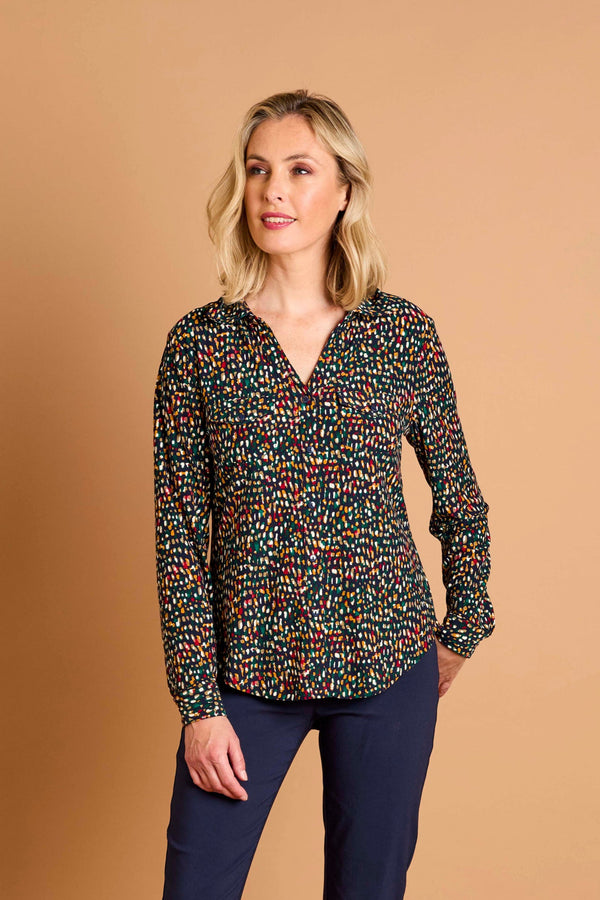 Long Sleeve Smudge Spot Print Blouse
