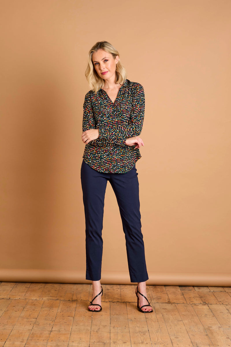 Long Sleeve Smudge Spot Print Blouse