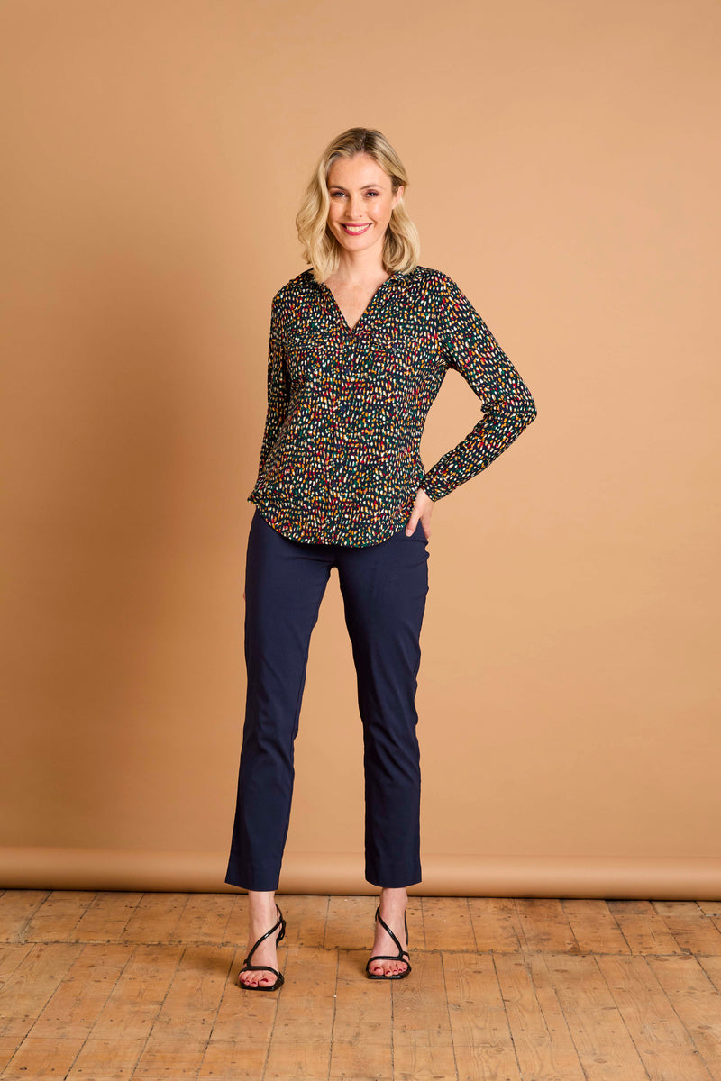 Long Sleeve Smudge Spot Print Blouse