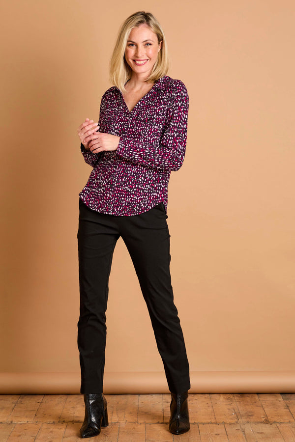 Long Sleeve Smudge Spot Print Blouse