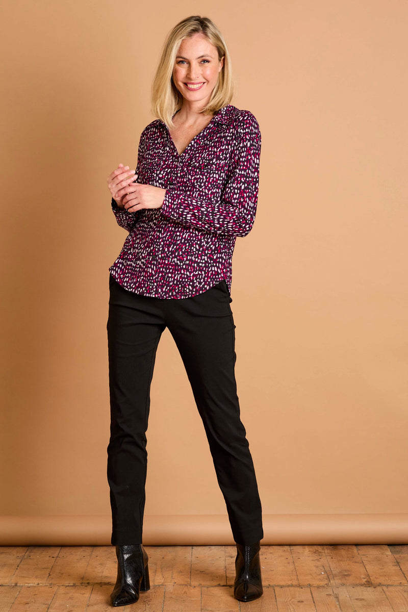Long Sleeve Smudge Spot Print Blouse