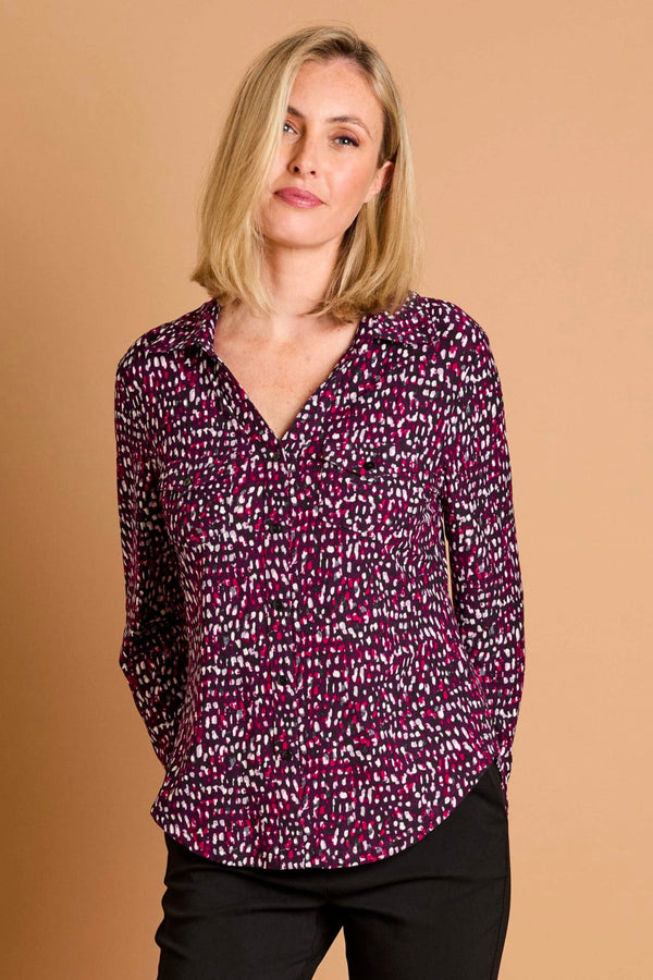 Long Sleeve Smudge Spot Print Blouse