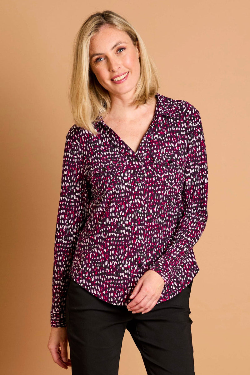 Long Sleeve Smudge Spot Print Blouse