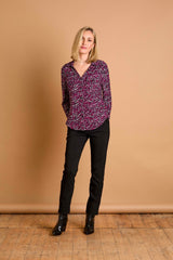 Long Sleeve Smudge Spot Print Collar Blouse Plum