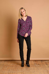Long Sleeve Smudge Spot Print Collar Blouse Plum