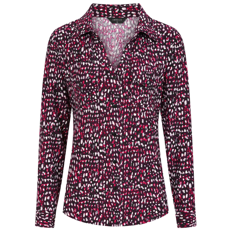 Long Sleeve Smudge Spot Print Collar Blouse Plum