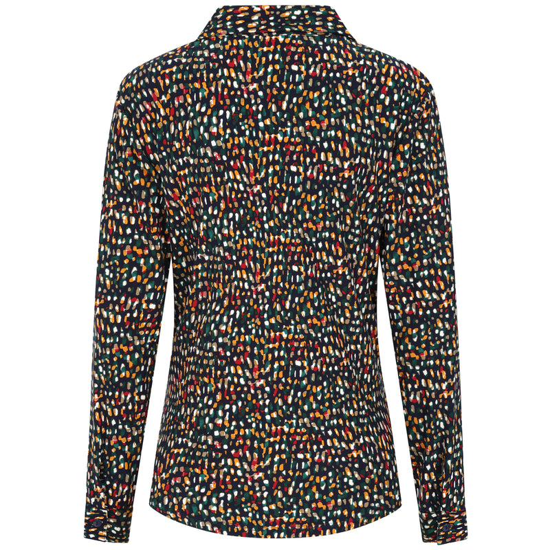 Long Sleeve Smudge Spot Print Collar Blouse Teal