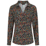 Long Sleeve Smudge Spot Print Collar Blouse Teal