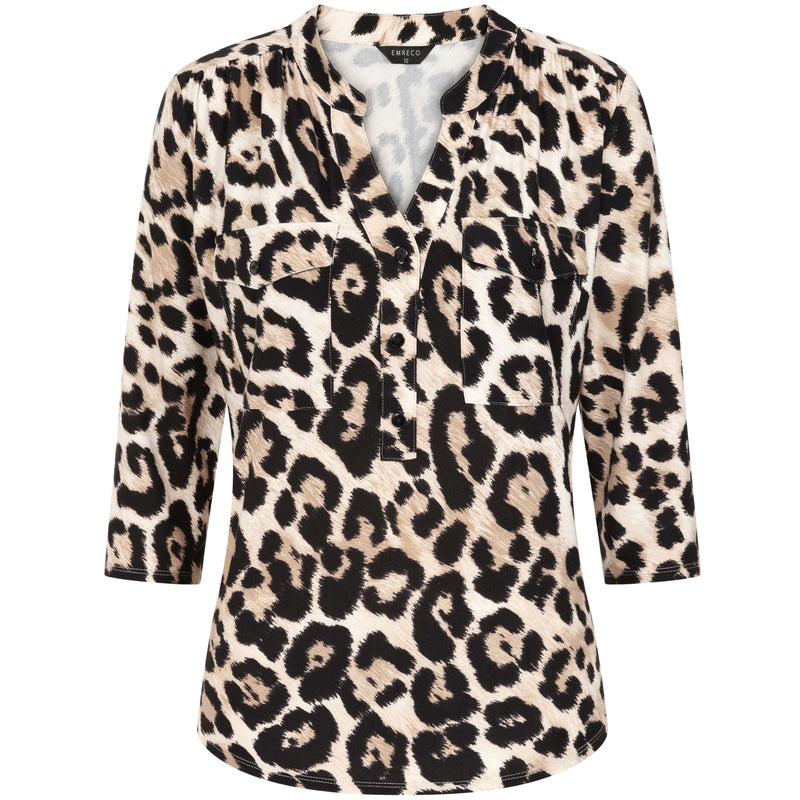 3/4 Sleeve Stone Animal Mandarin Blouse Stone