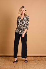 3/4 Sleeve Stone Animal Mandarin Blouse Stone