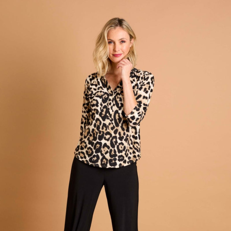 3/4 Sleeve Stone Animal Mandarin Blouse Stone
