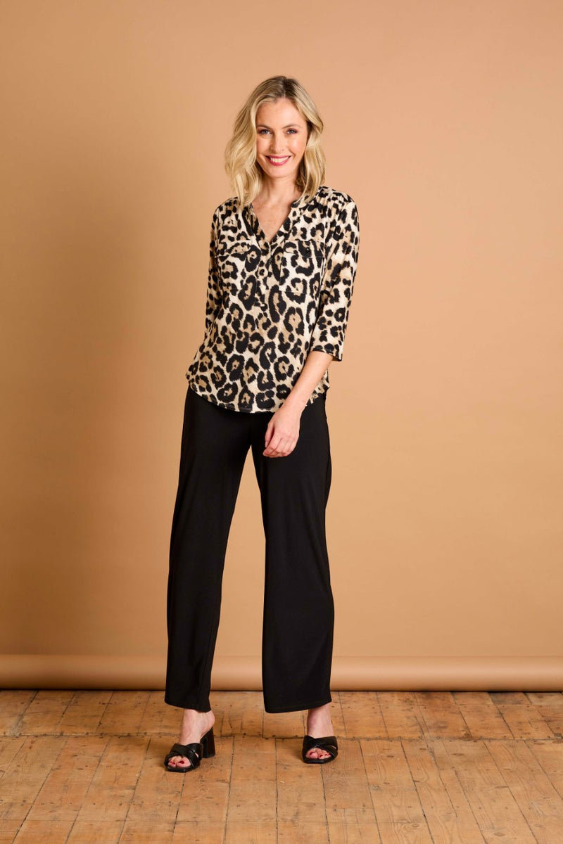 3/4 Sleeve Stone Animal Mandarin Blouse Stone