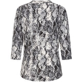 3/4 Sleeve Snake Print Mandarin Collar Grey