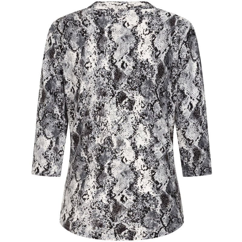 3/4 Sleeve Snake Print Mandarin Collar Grey