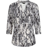 3/4 Sleeve Snake Print Mandarin Collar Grey