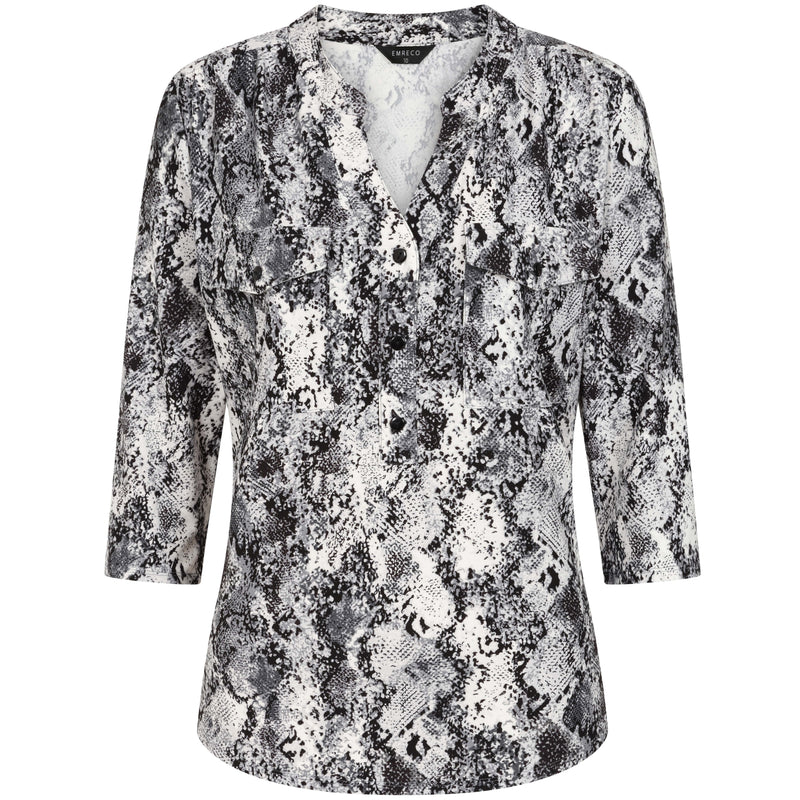 3/4 Sleeve Snake Print Mandarin Collar Grey