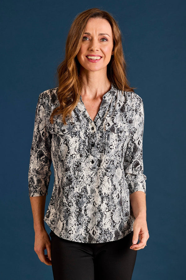 Snake Print Mandarin Collar Blouse
